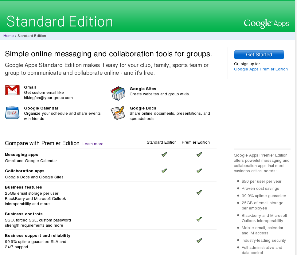 Google Apps Standard Edition Welcomo Screen