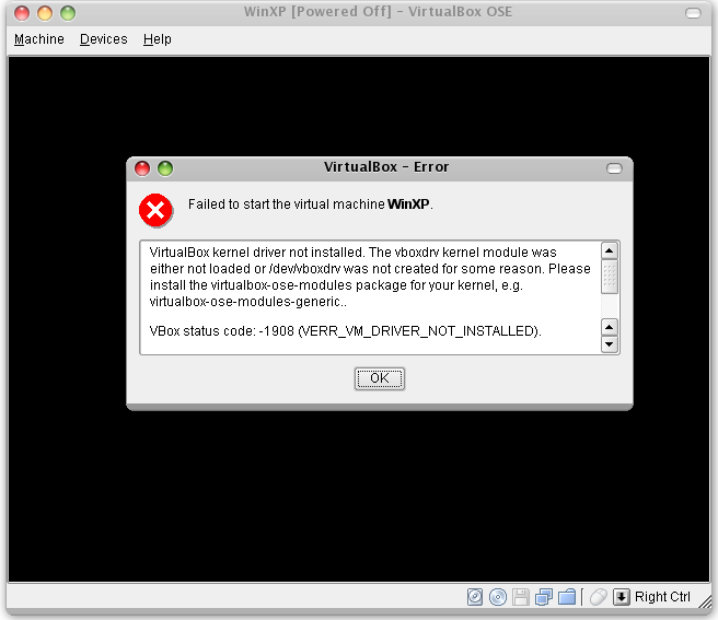 VritualBox vboxdrv error